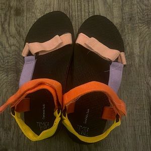 Pair of multi summer colored sandals their probably 6 or 7 from Time and Tru.